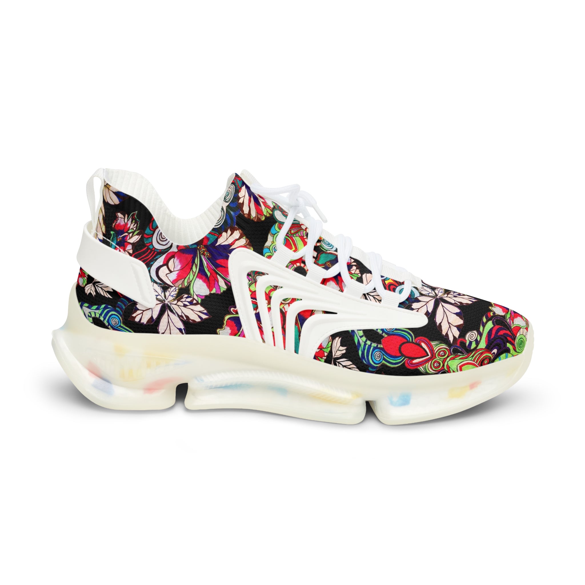 Black Floral Pop OTT Men's Mesh Knit Sneakers
