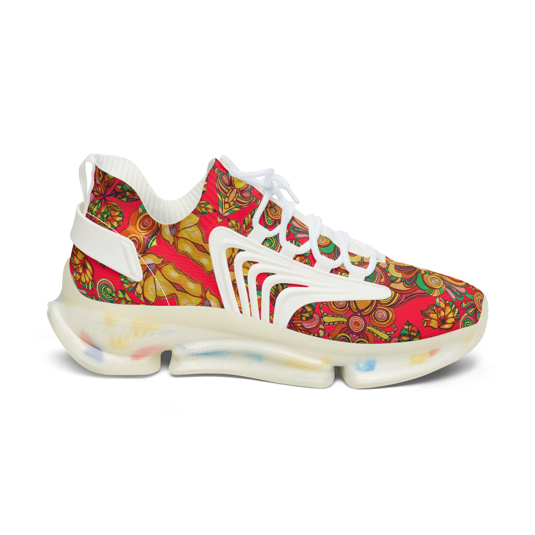 Red Artsy Floral OTT Women's Mesh Knit Sneakers