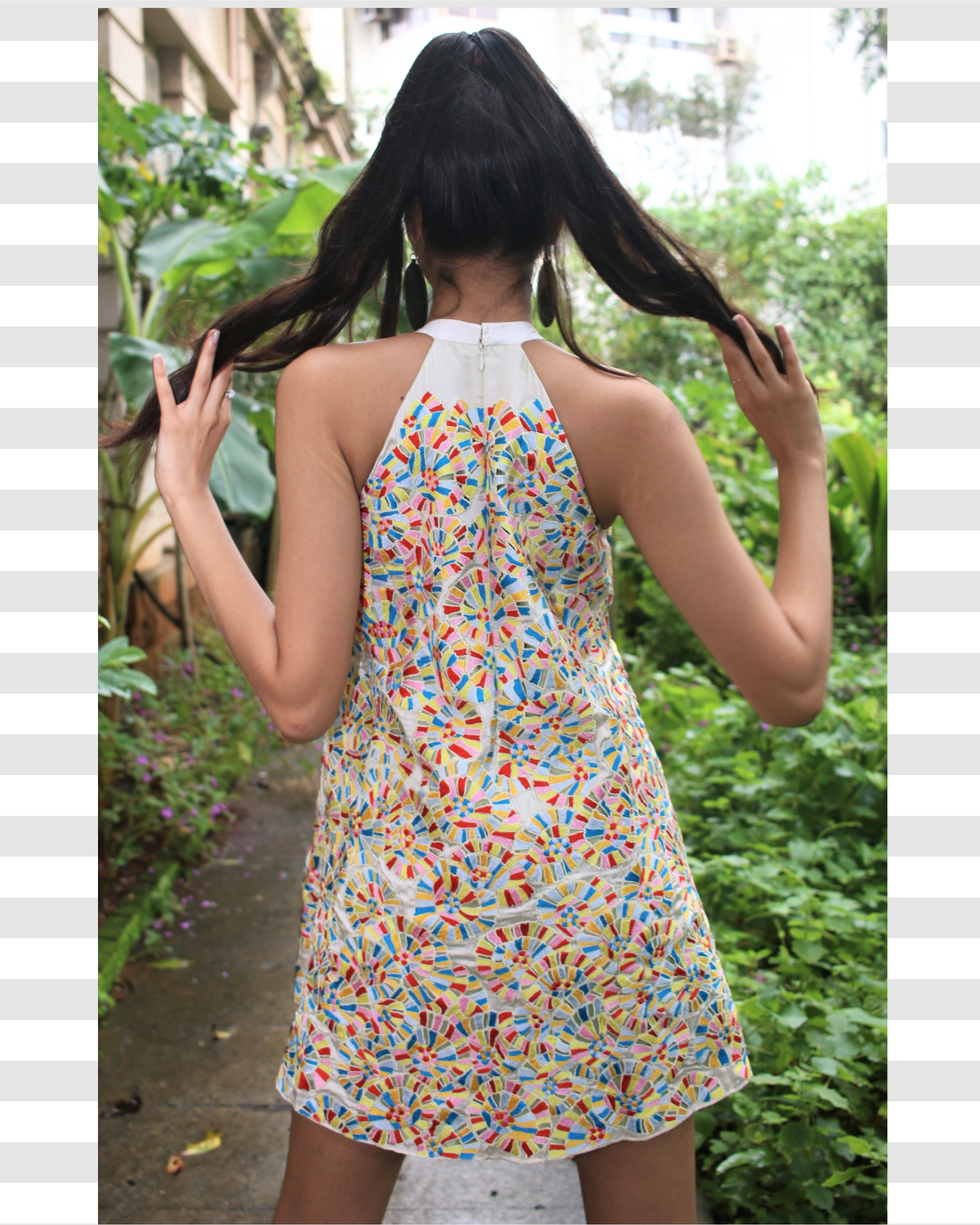 Floral Embroidered Cutwork Trapeze Dress