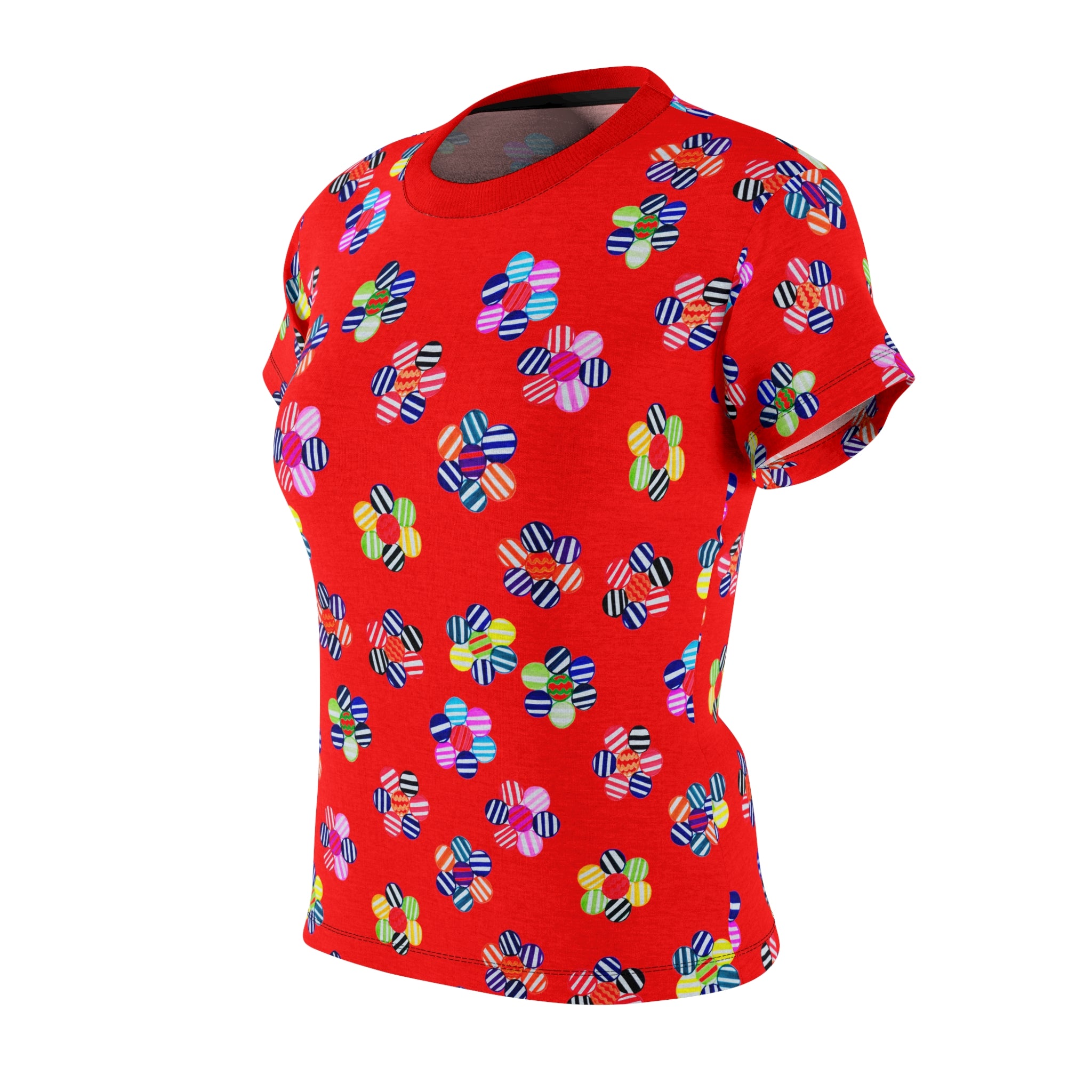 Red Candy Floral AOP Women's Cap Sleeves T-shirt