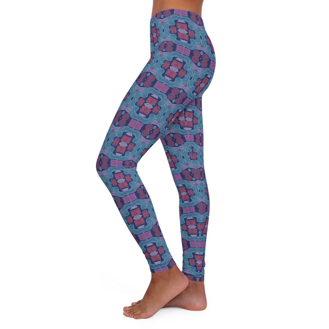 Blue Geometric Print Spandex Leggings