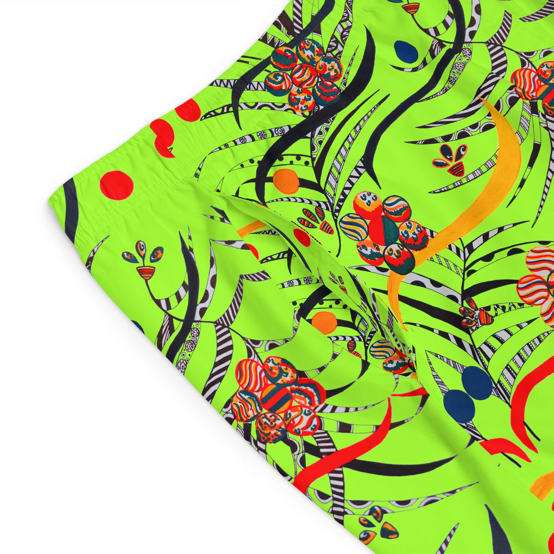 Lime Green Wilderness Print Men's Board Shorts (AOP)