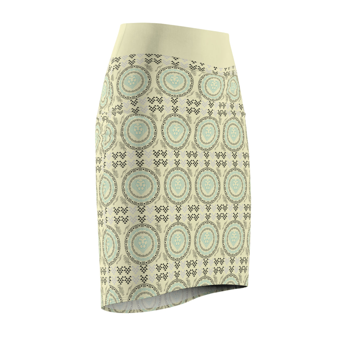 Cream Geo Lion Head Pencil Skirt