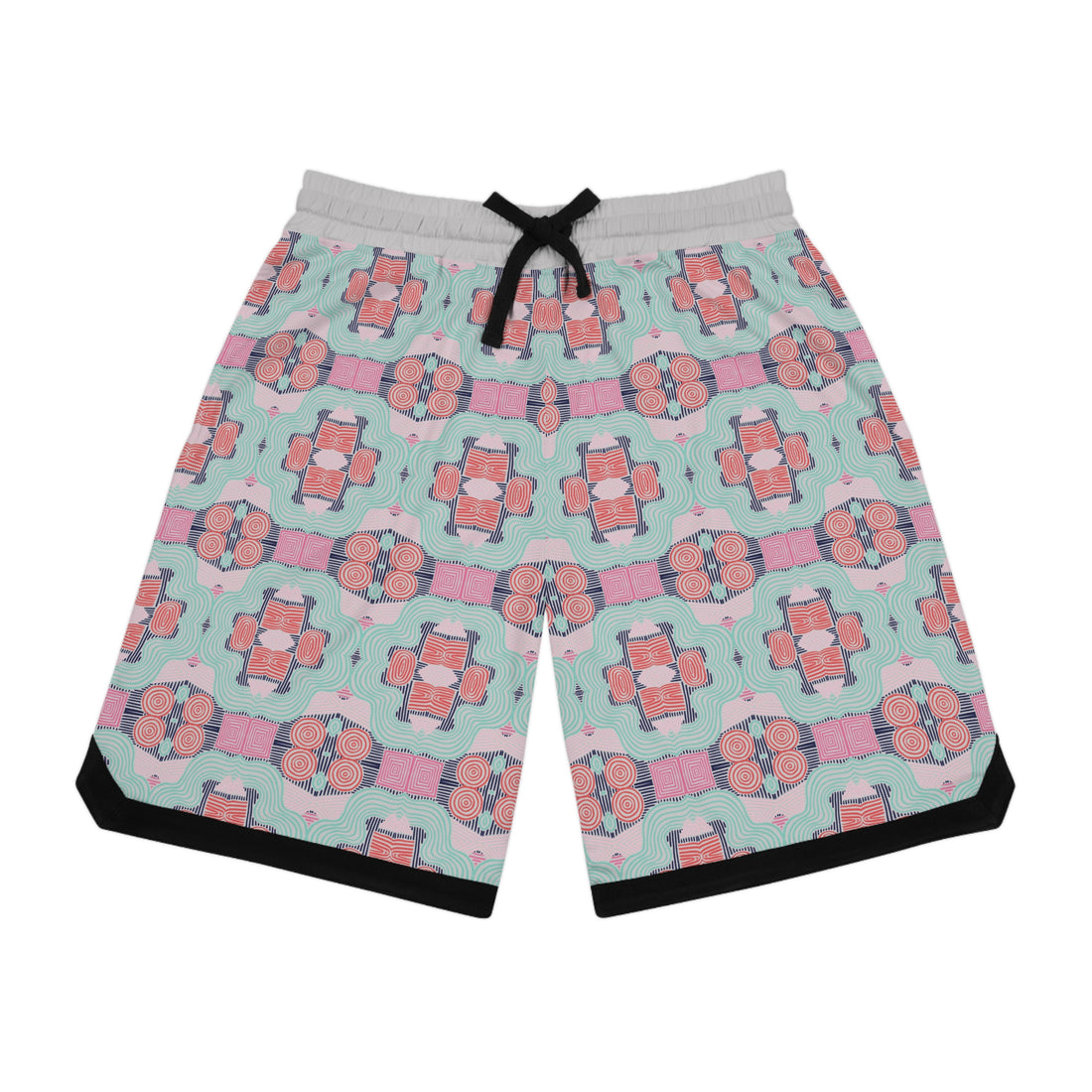Slate Geometric Print Basketball Rib Shorts (AOP)