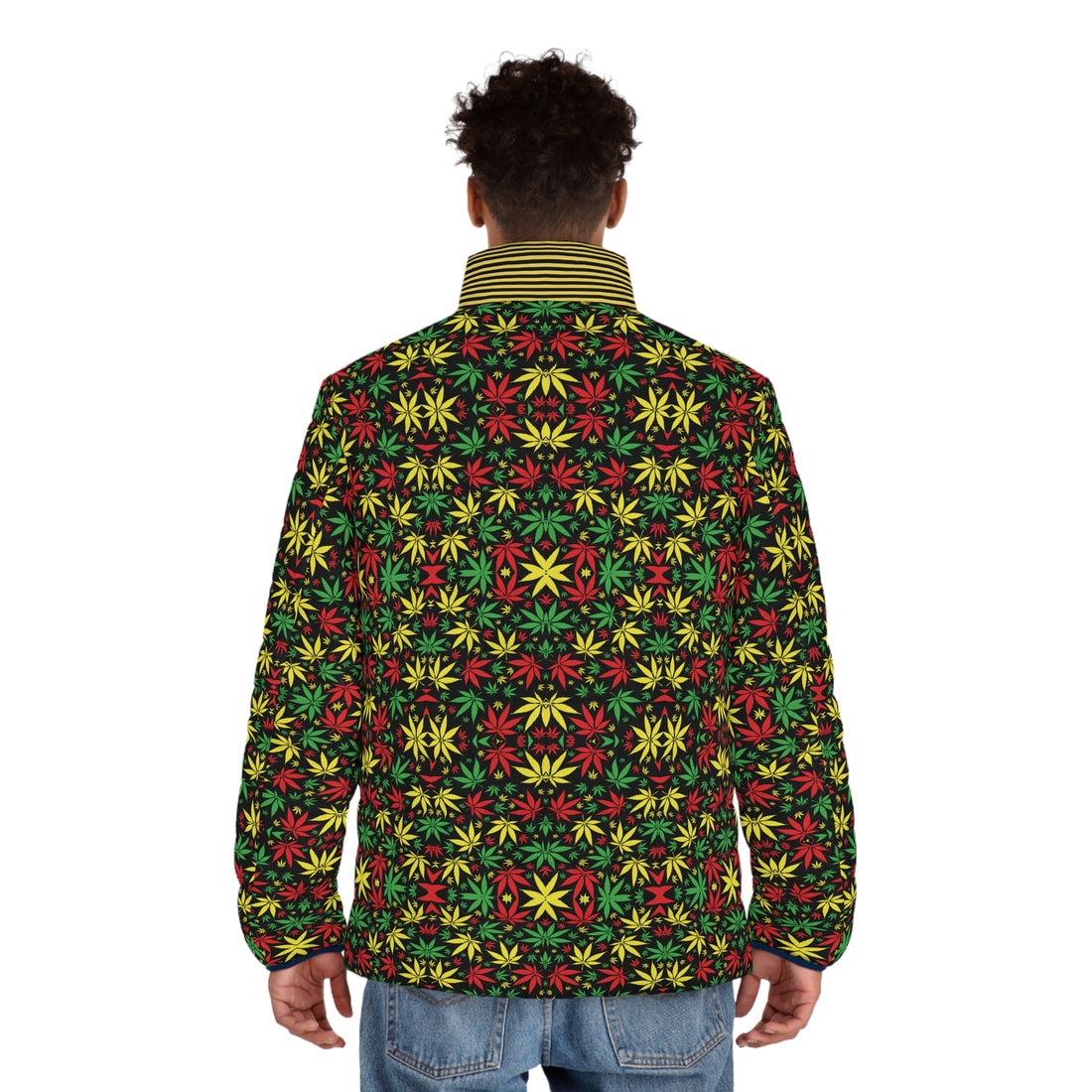 Black Tropical Rasta Toned Men's Puffer Jacket