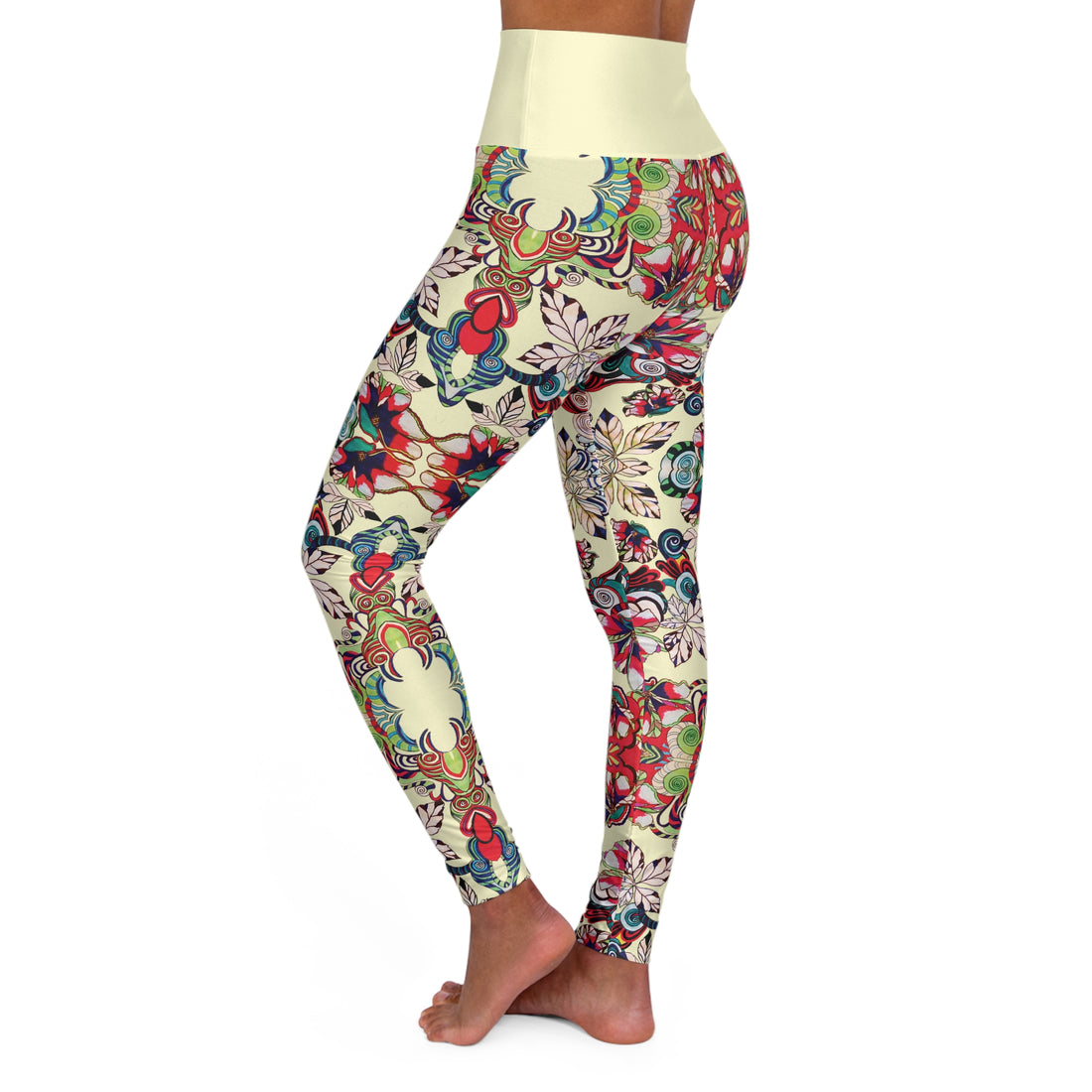 Cream Graphic Floral Yoga Leggings