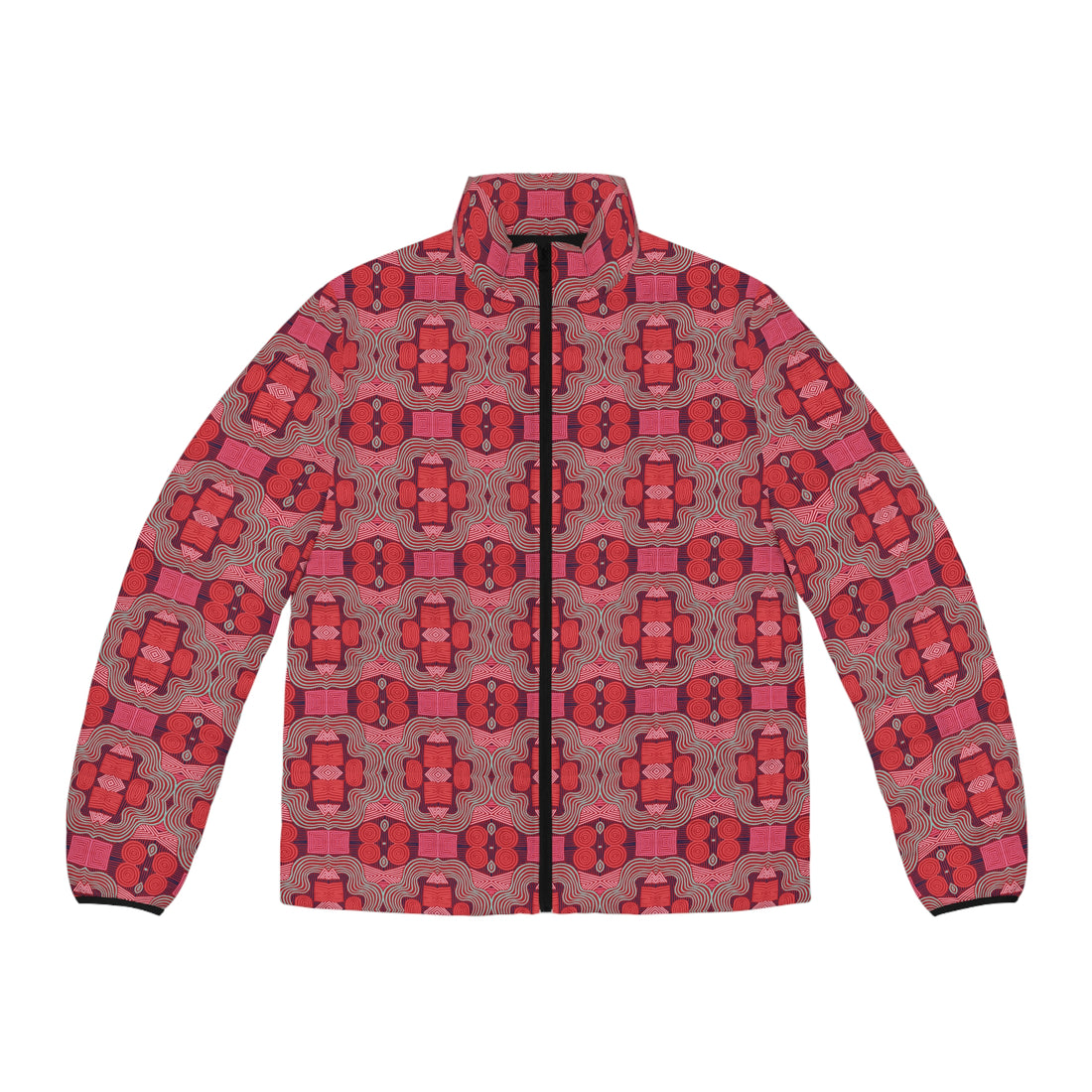 Deep Red Men's Geometric Print Puffer Jacket