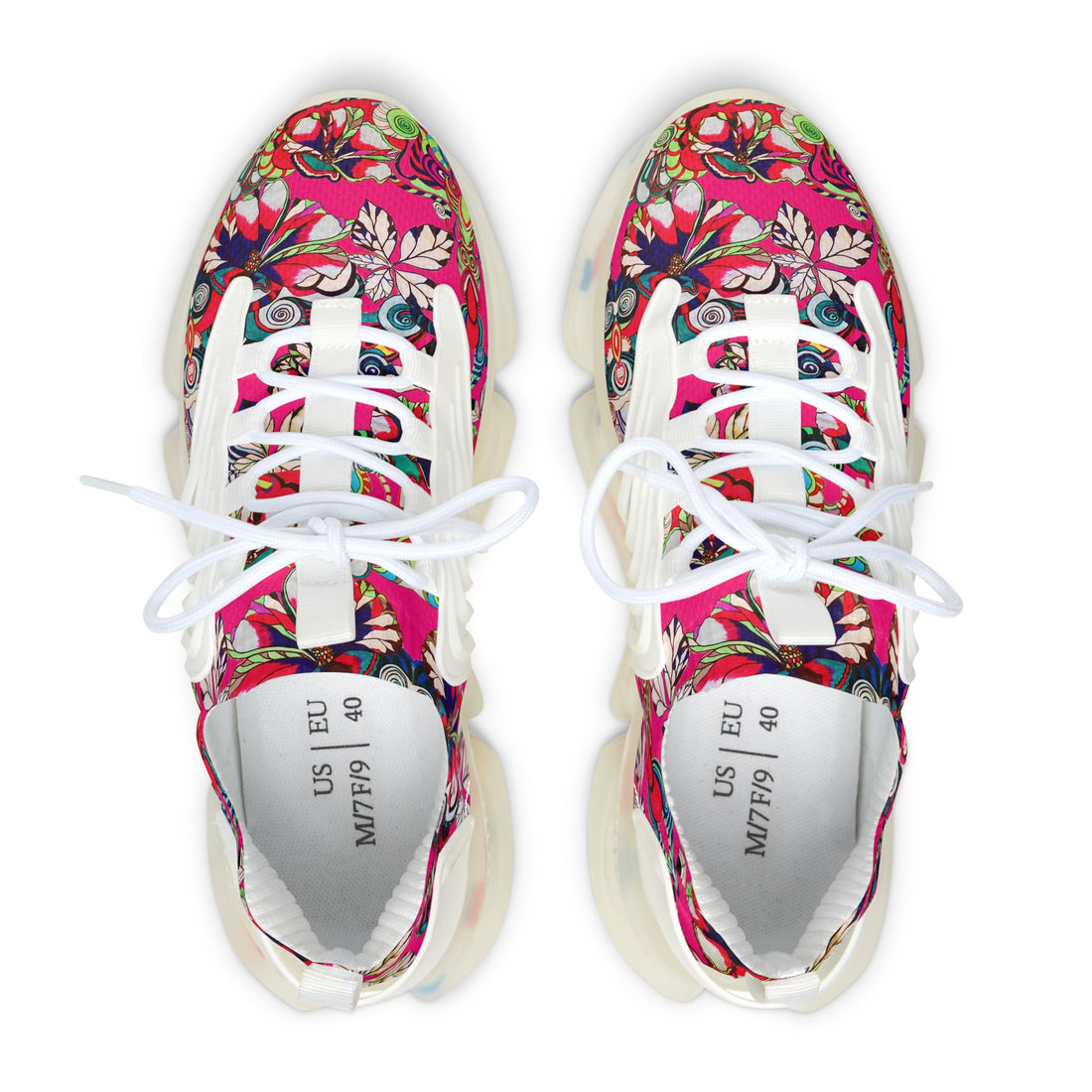 Hot Pink Floral Pop OTT Women's Mesh Knit Sneakers