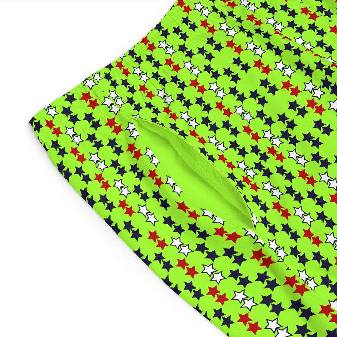 Lime Green Star Print Men's Board Shorts (AOP)