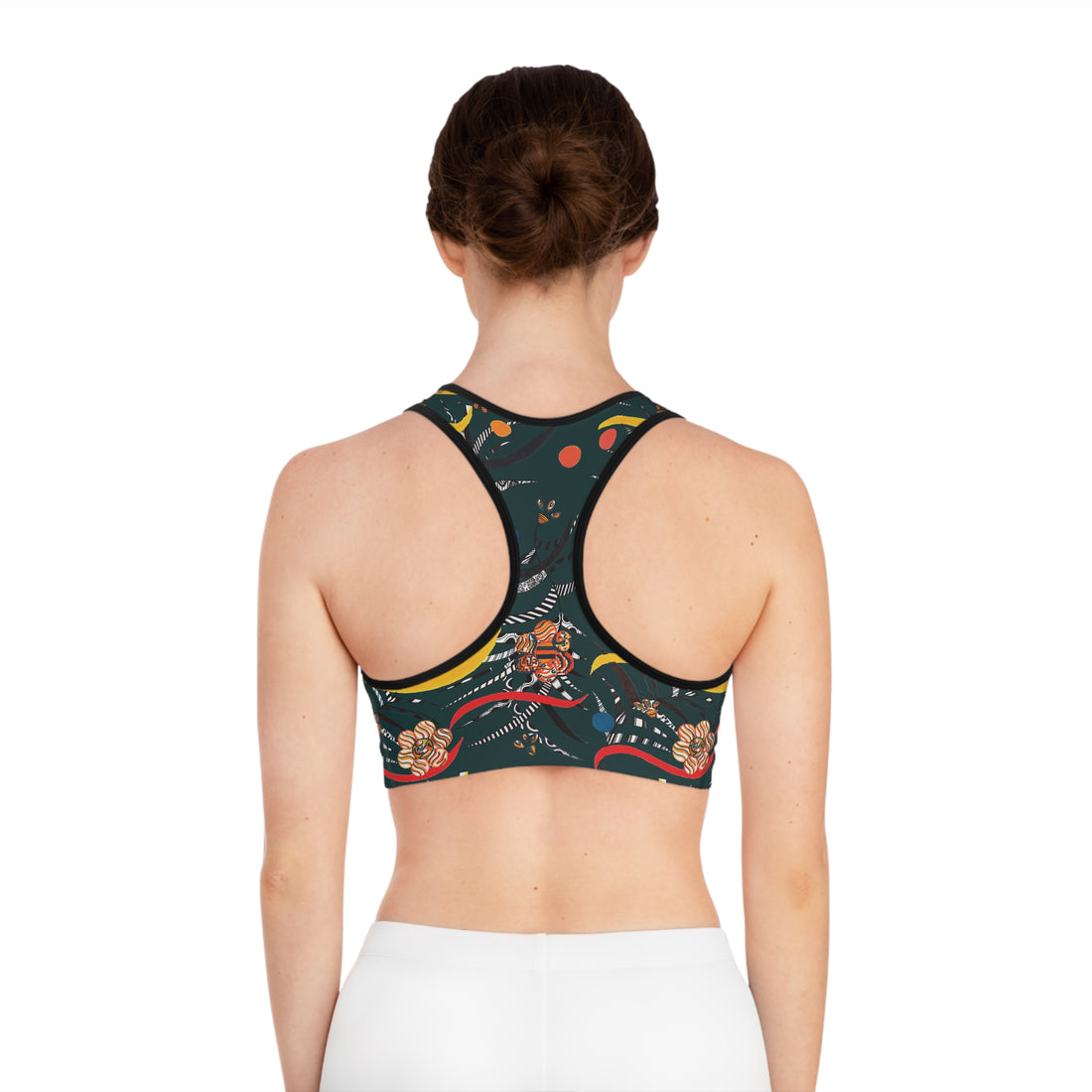 Bottle Green Wilderness Print Racer Back (AOP) Sports Bra