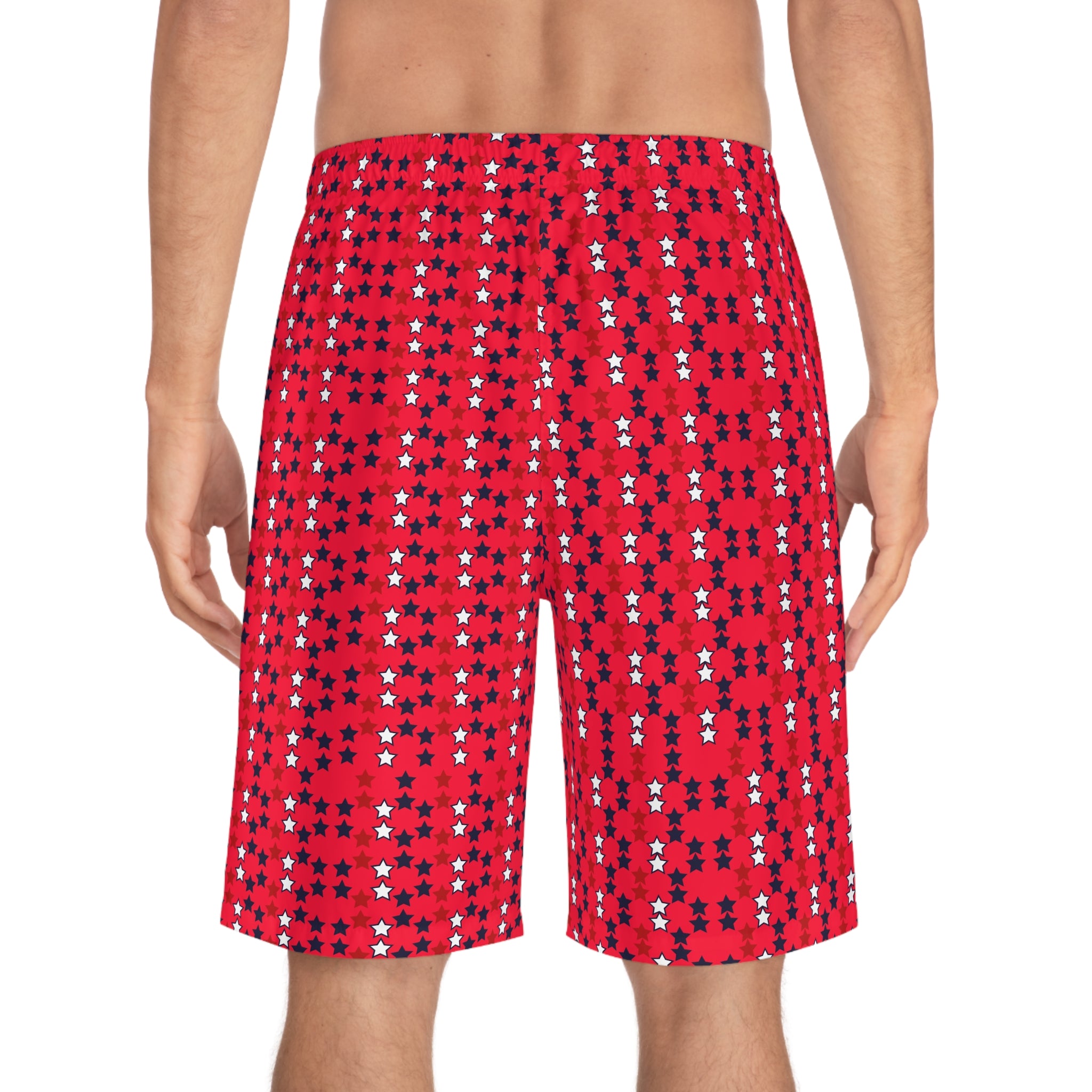 red star print board shorts for men