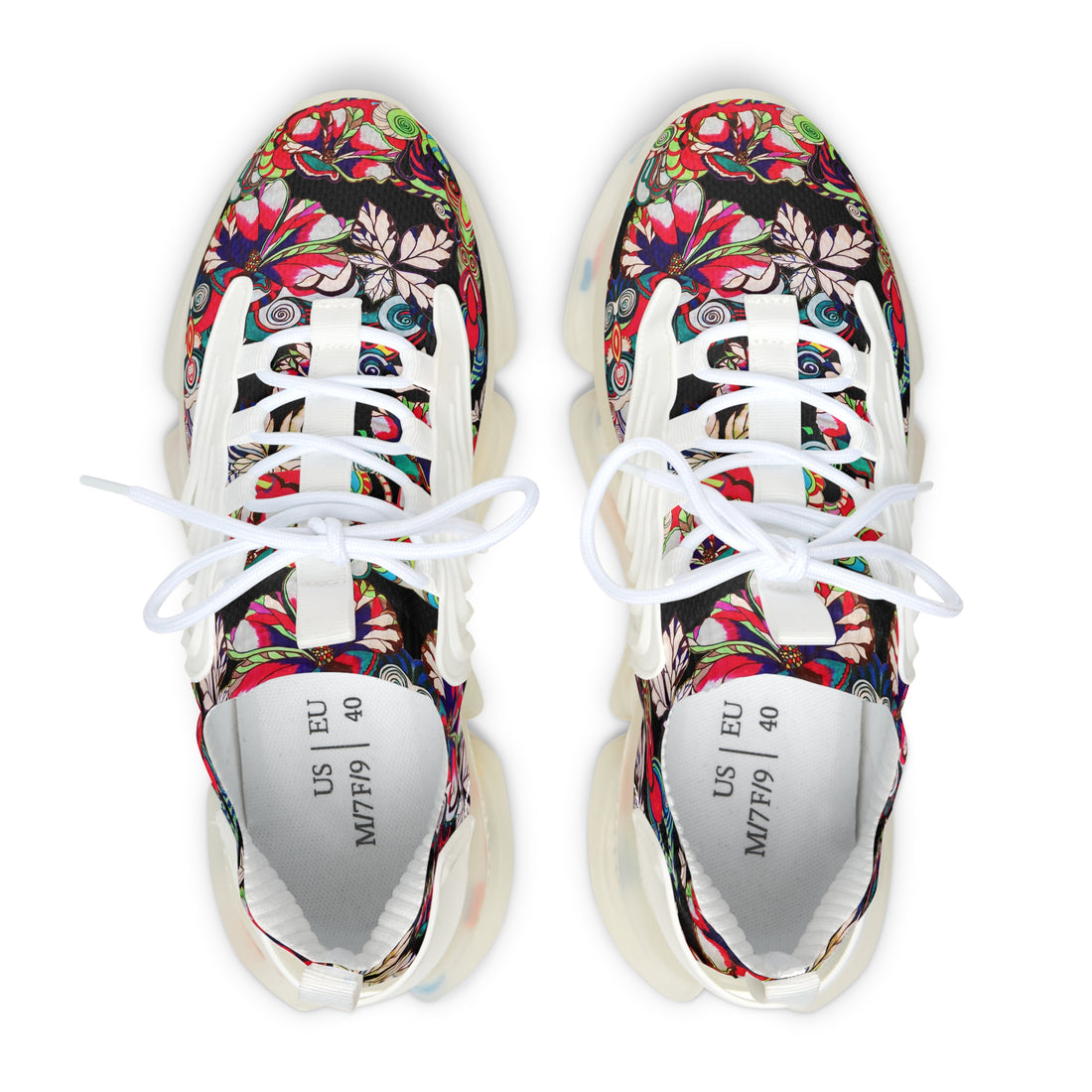 Black Floral Pop OTT Women's Mesh Knit Sneakers