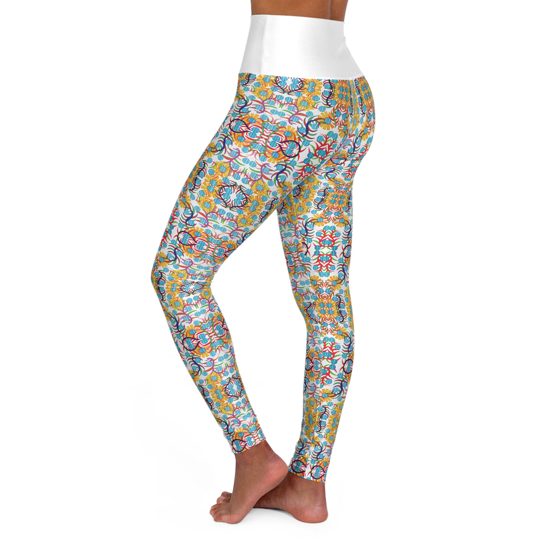 White Sunflower Yoga Leggings