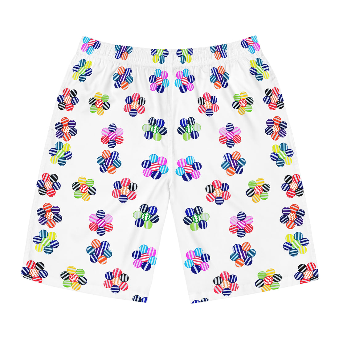 white geometric floral print basketball shorts for men