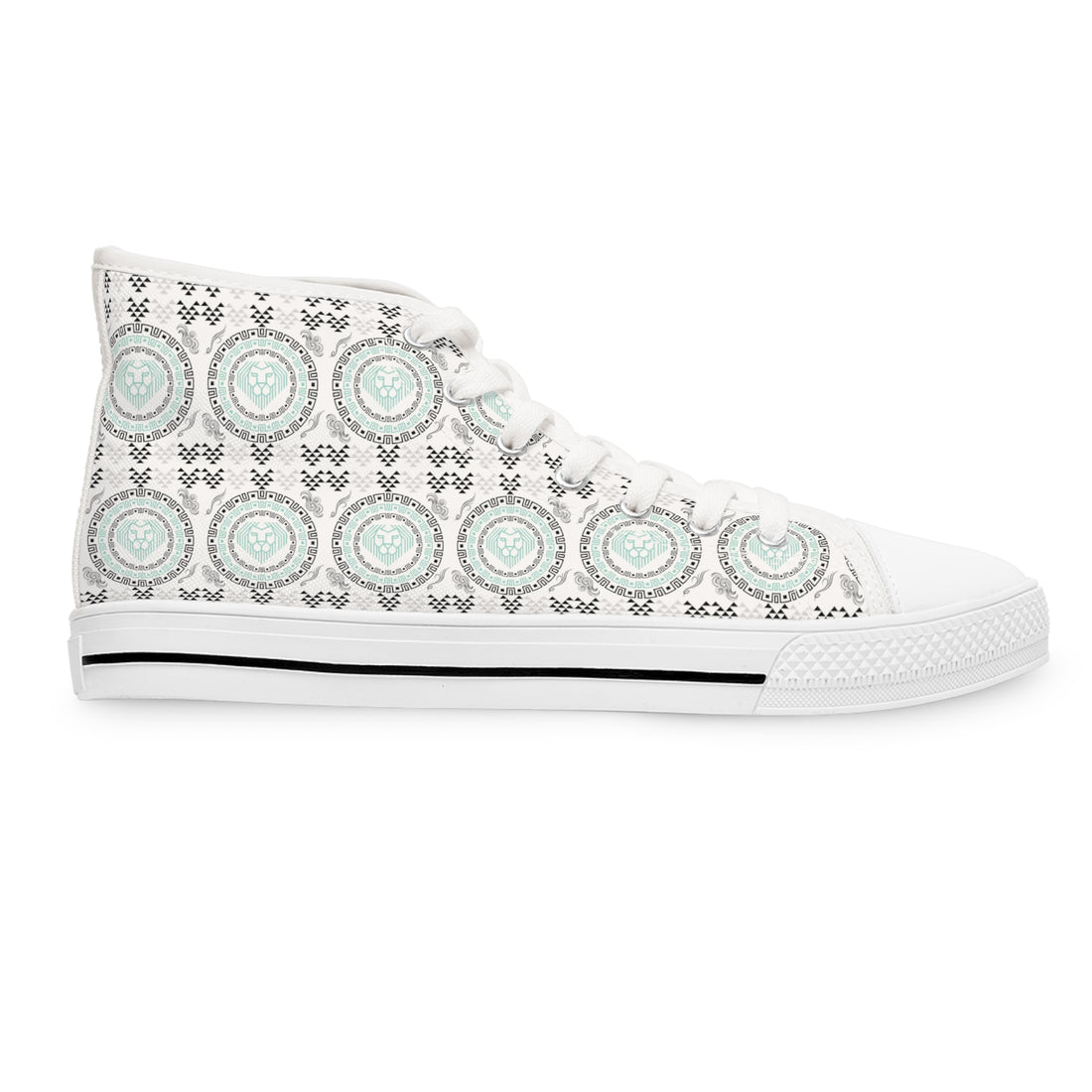 White Geo Lion Head Women's High Top Sneakers