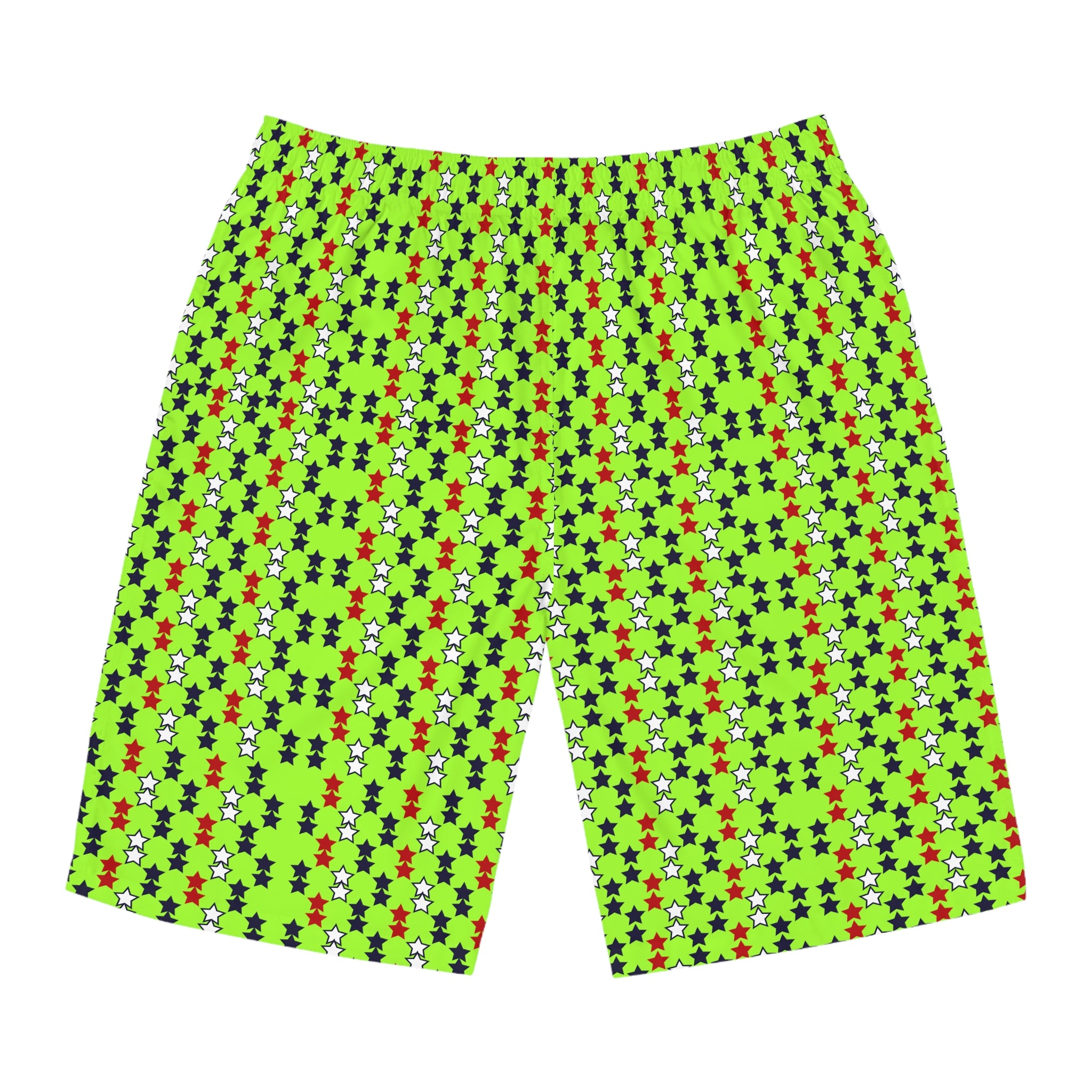Lime Green Star Print Men's Board Shorts (AOP)