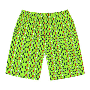 Lime Green Star Print Men's Board Shorts (AOP)