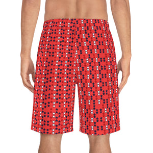 vermillion star print board shorts for men