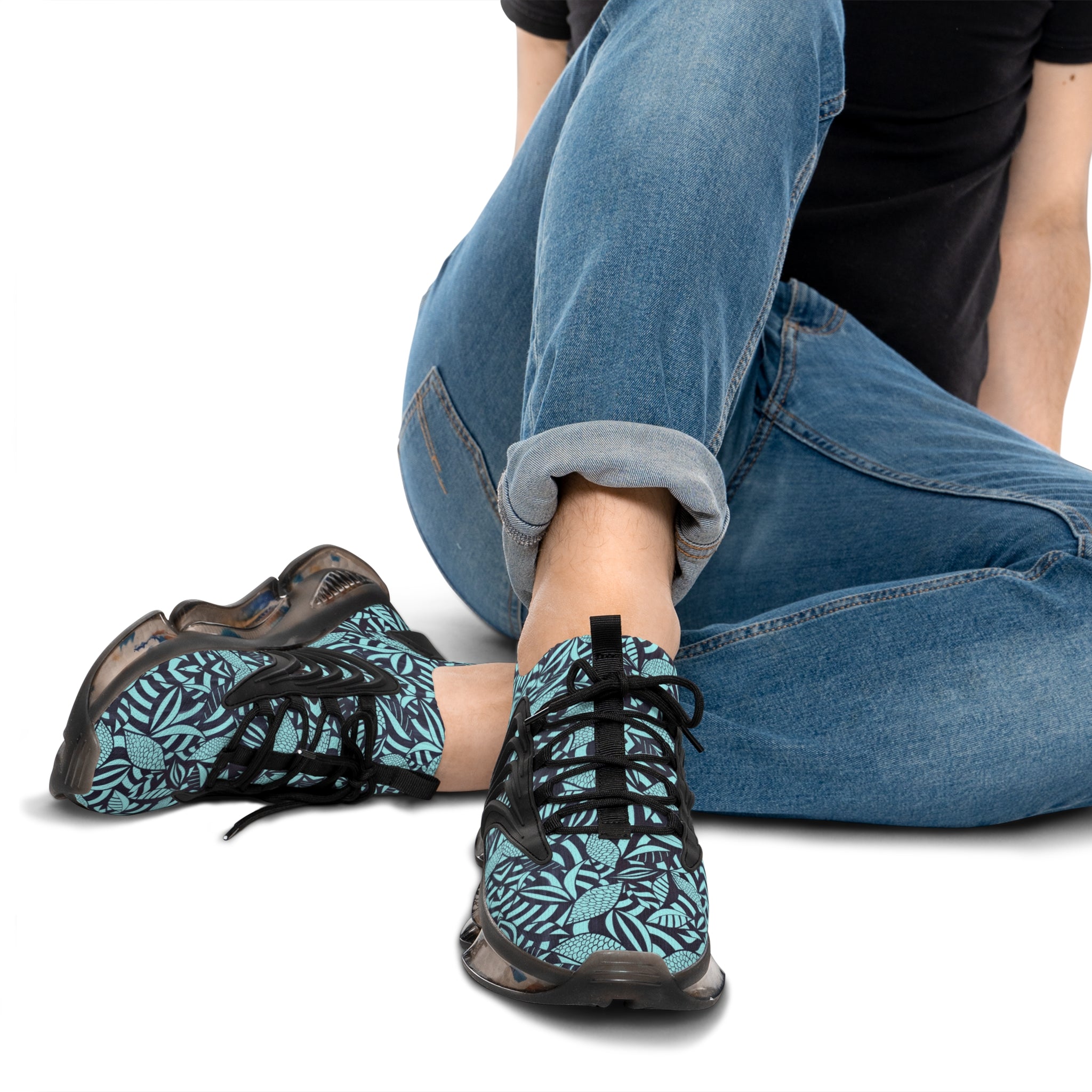 Icy Blue Tropical Minimalist OTT Men's Mesh Knit Sneakers
