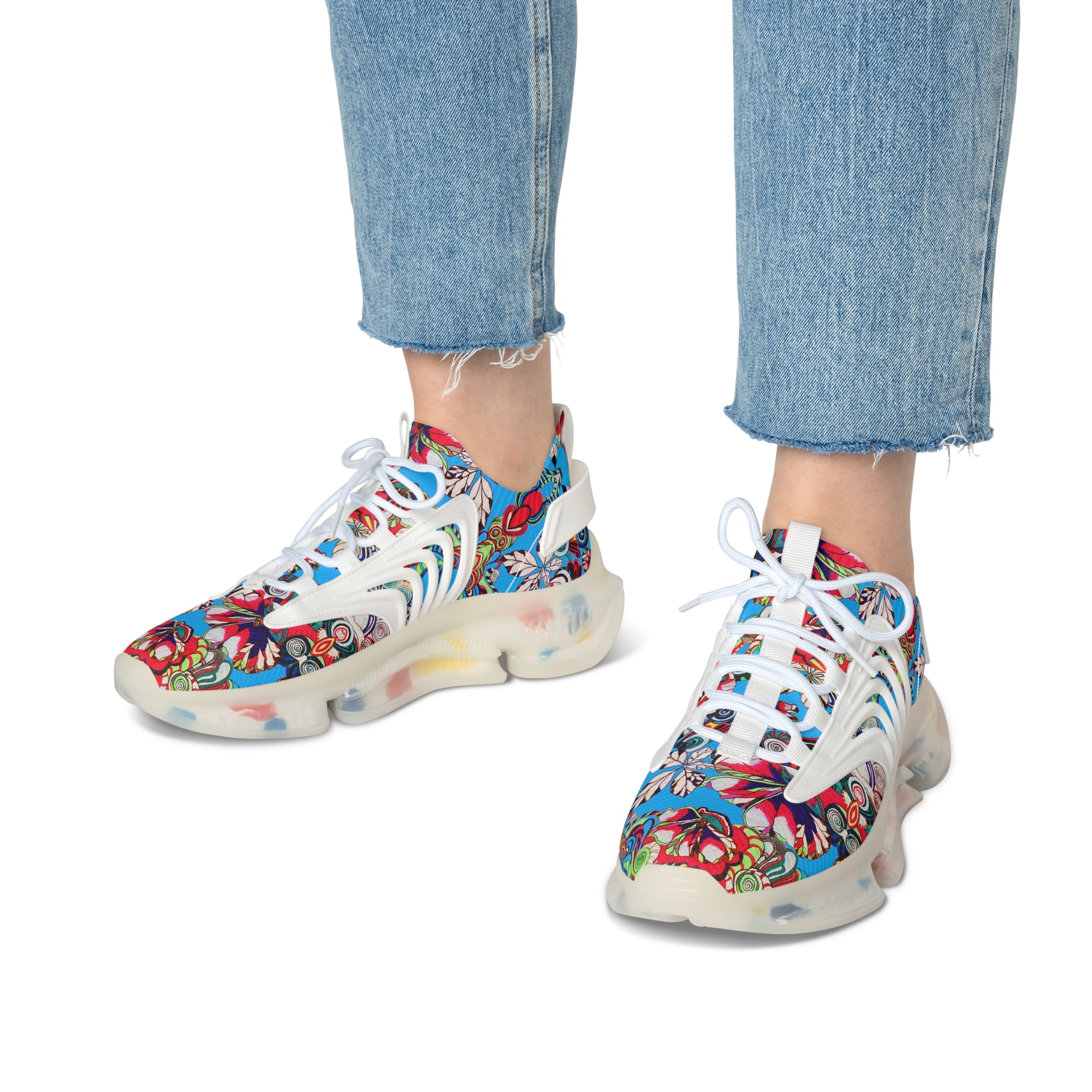 Aqua Floral Pop OTT Women's Mesh Knit Sneakers