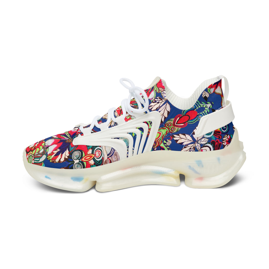 Royal Blue Floral Pop OTT Women's Mesh Knit Sneakers