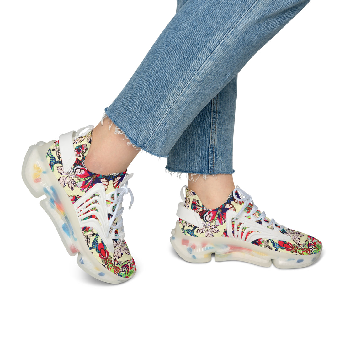 Cream Floral Pop OTT Women's Mesh Knit Sneakers