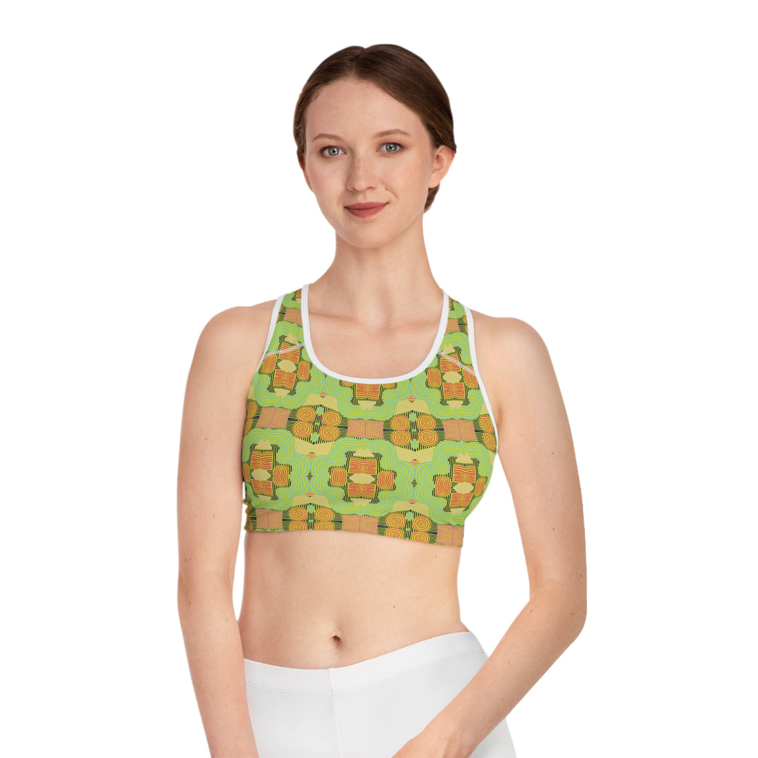 Lime Geometric Print (AOP) Racerback Sports Bra