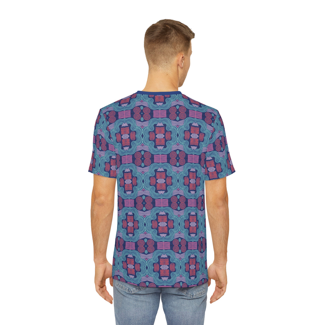 Blue Geometric Print Men's Polyester Tee (AOP)