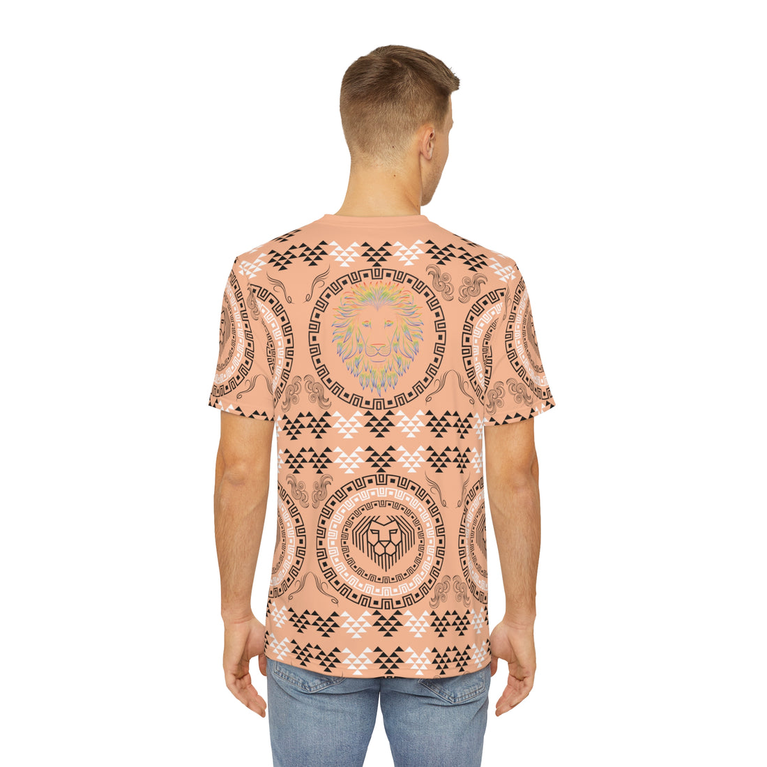 Peach Geo Lion Head Polyester Tee (AOP)