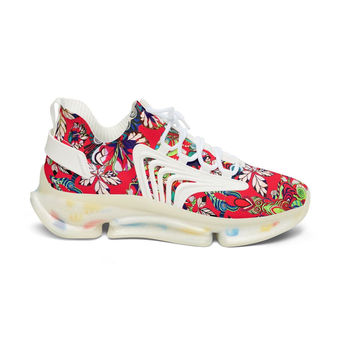 Red Floral Pop OTT Women's Mesh Knit Sneakers