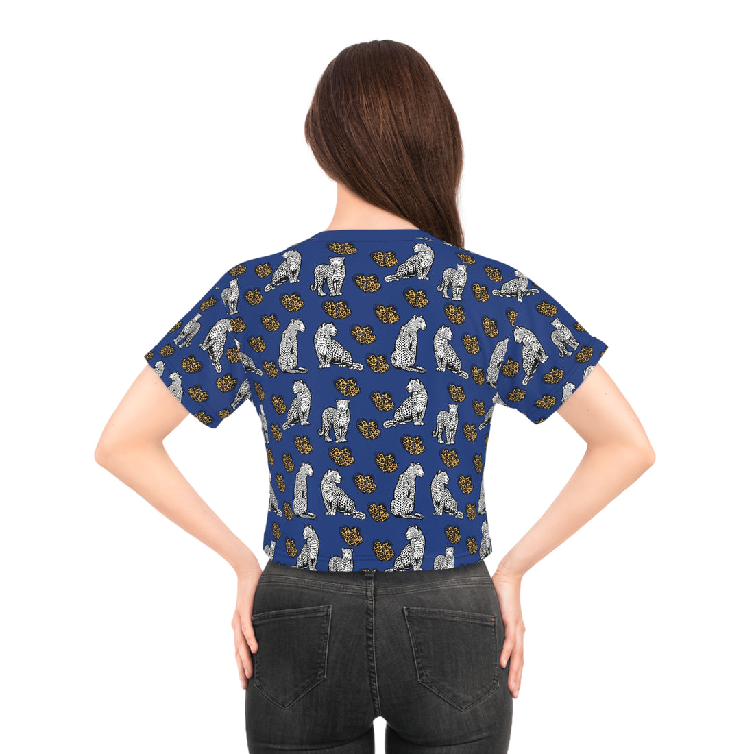 Blue Cheetah Hearts AOP Crop Tee