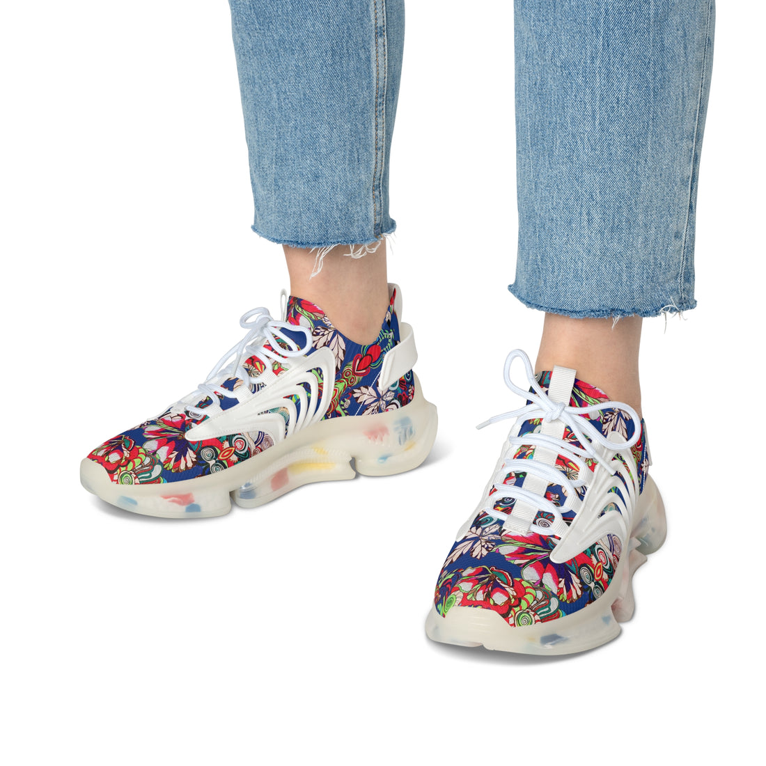 Royal Blue Floral Pop OTT Women's Mesh Knit Sneakers