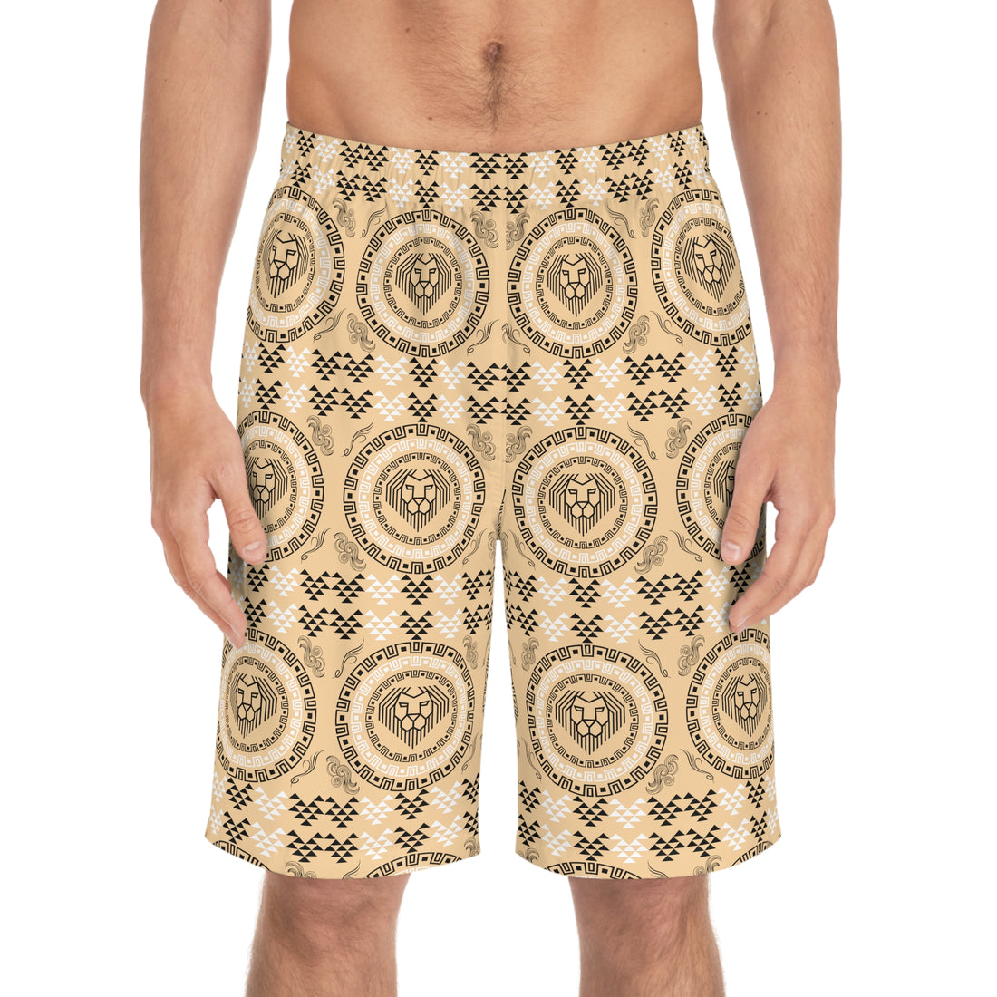 Nude Geo Lion Head Men's Board Shorts (AOP)