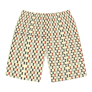 Cream Star Print Men's Board Shorts (AOP)
