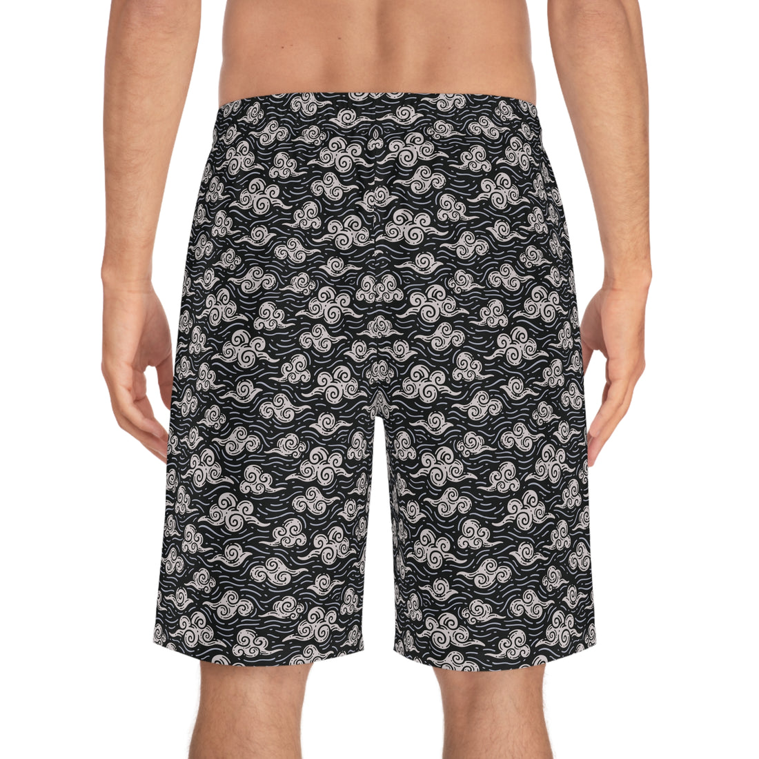 Black Oriental Clouds Men's Board Shorts (AOP)