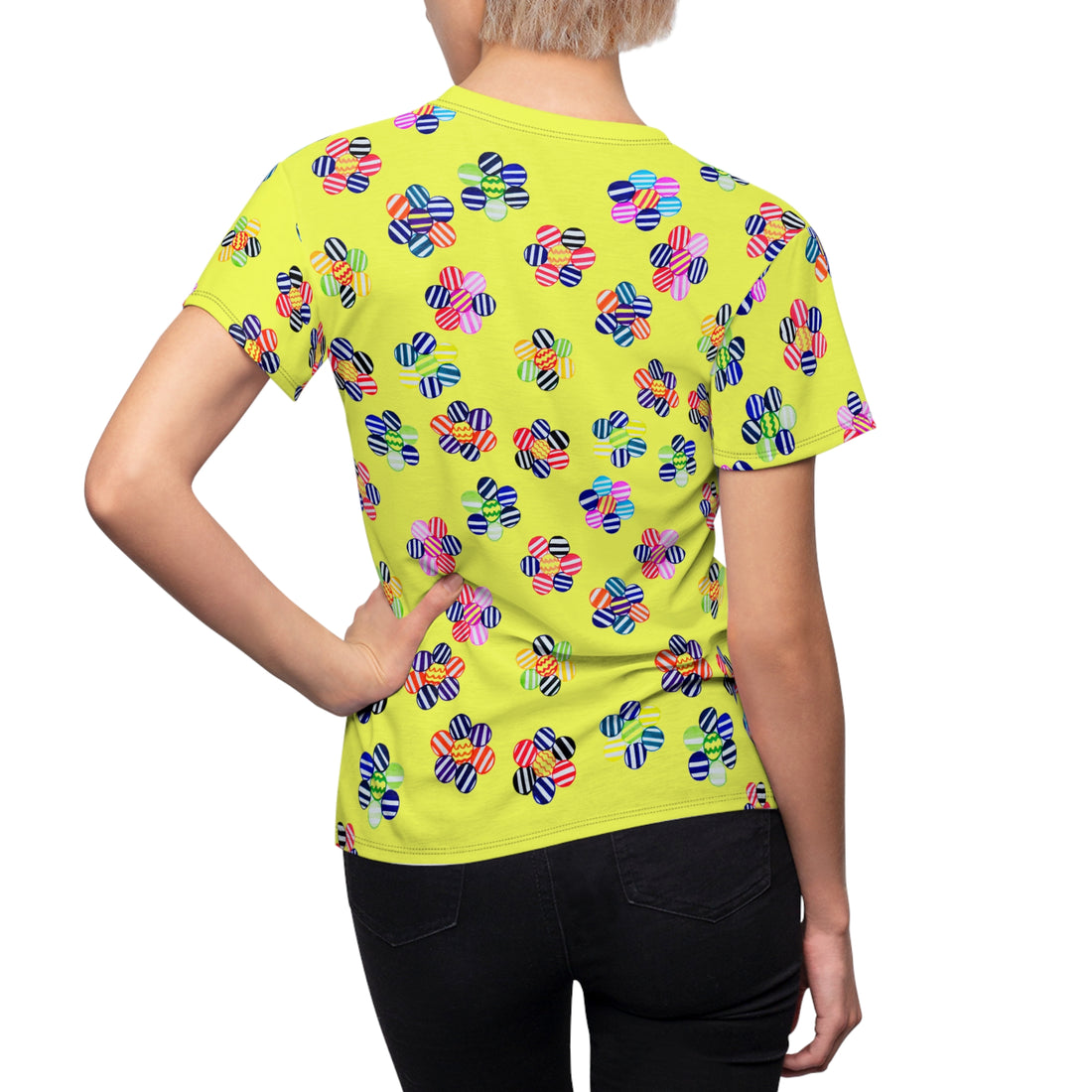 Canary Candy Floral AOP Women's Cap Sleeves T-shirt