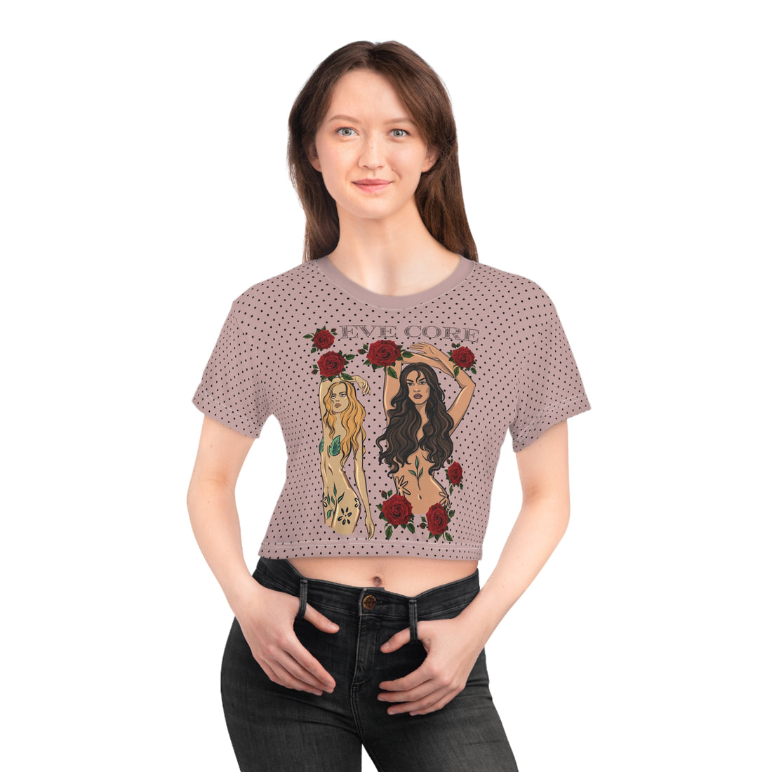 Taupe Eve Core AOP Crop Tee