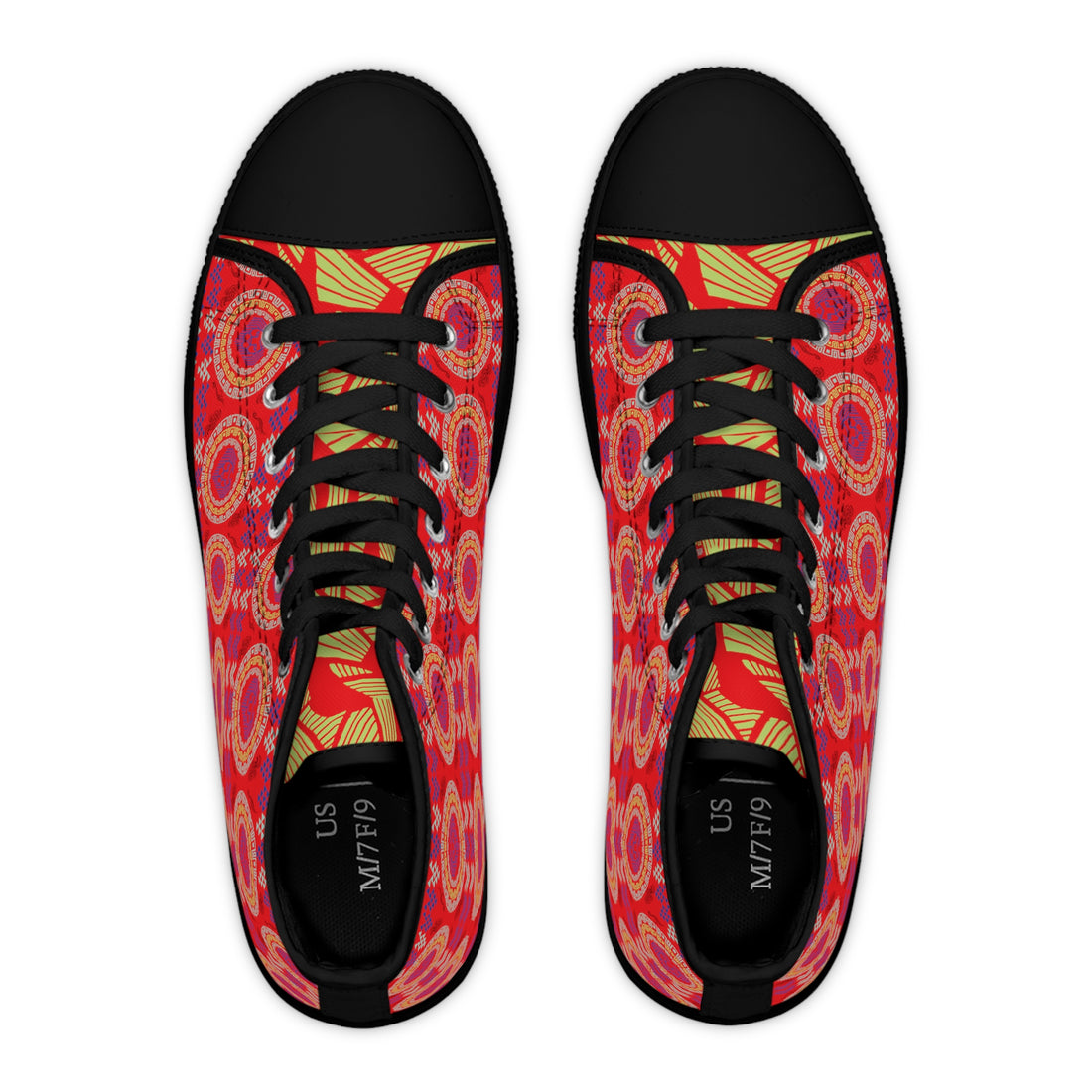 Red Geo Lion Head Women's High Top Sneakers