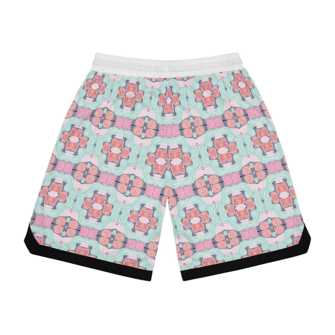 White Geometric Print Basketball Rib Shorts (AOP)