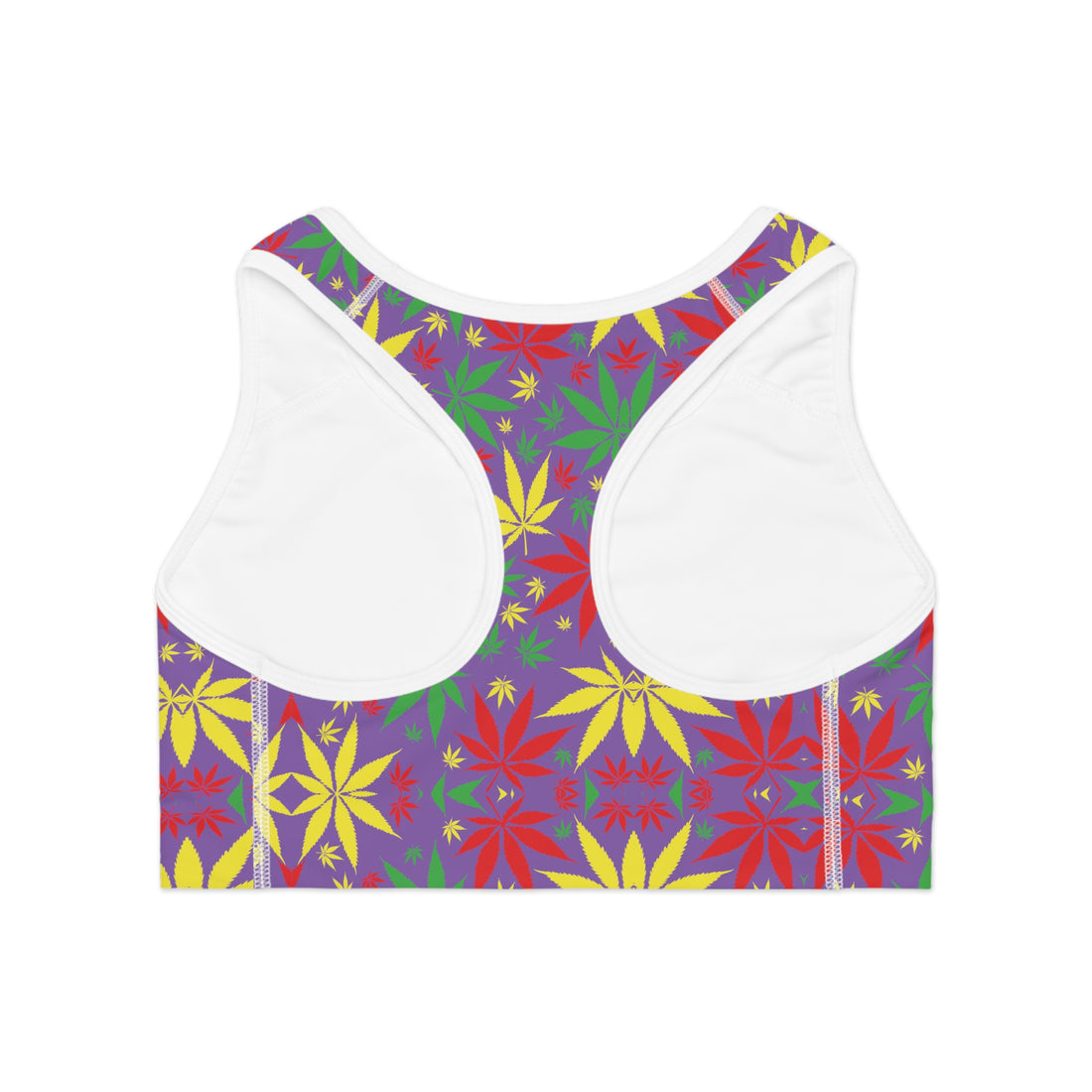 Pearl Purple Tropical Rasta Toned Racer Back (AOP) Sports Bra