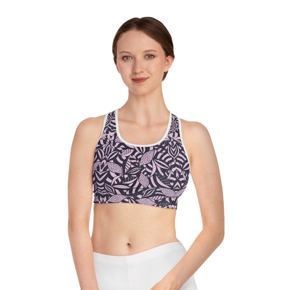 Lilac Tropical Minimalist Racerback (AOP) Sports Bra