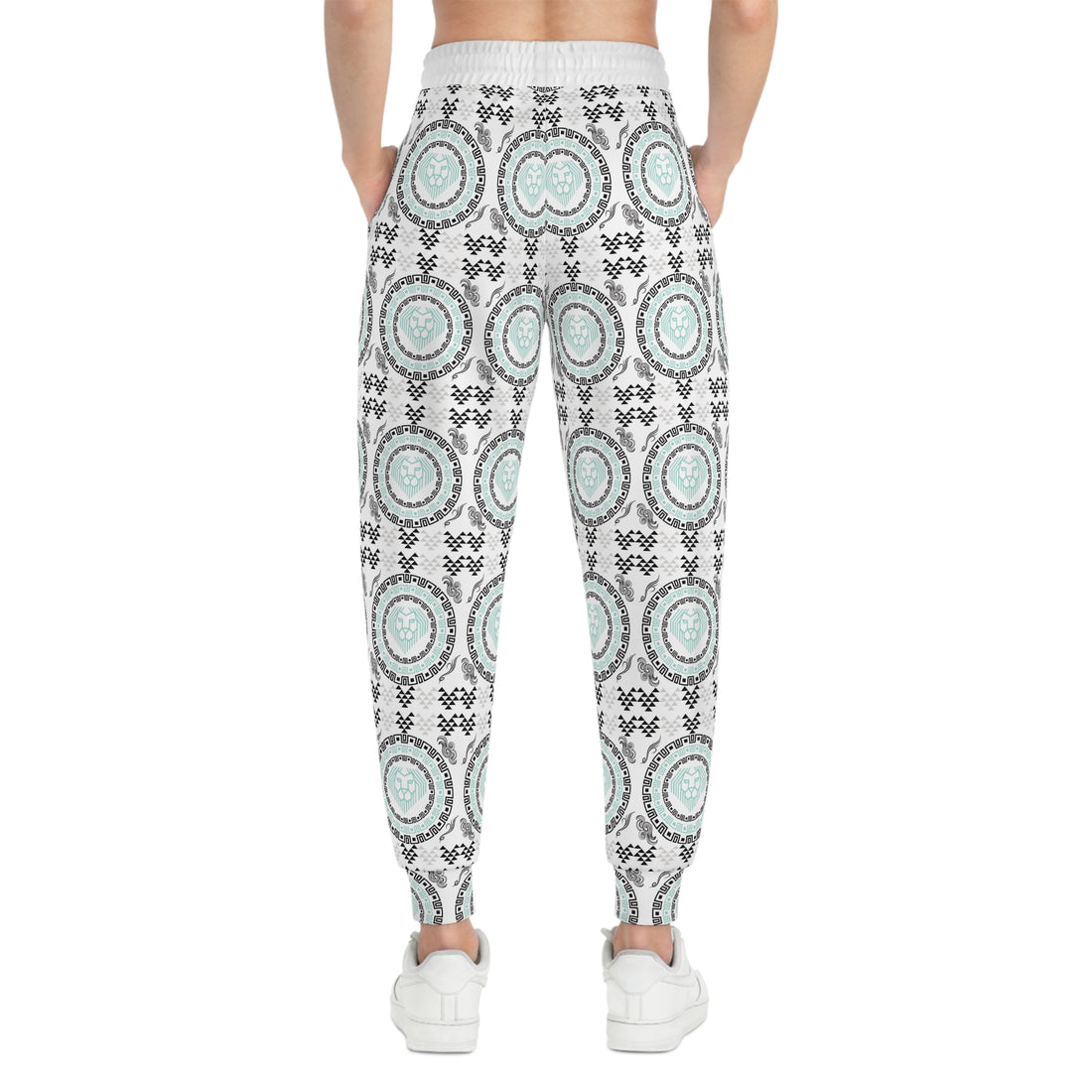 White Geo Lion Head Unisex Joggers