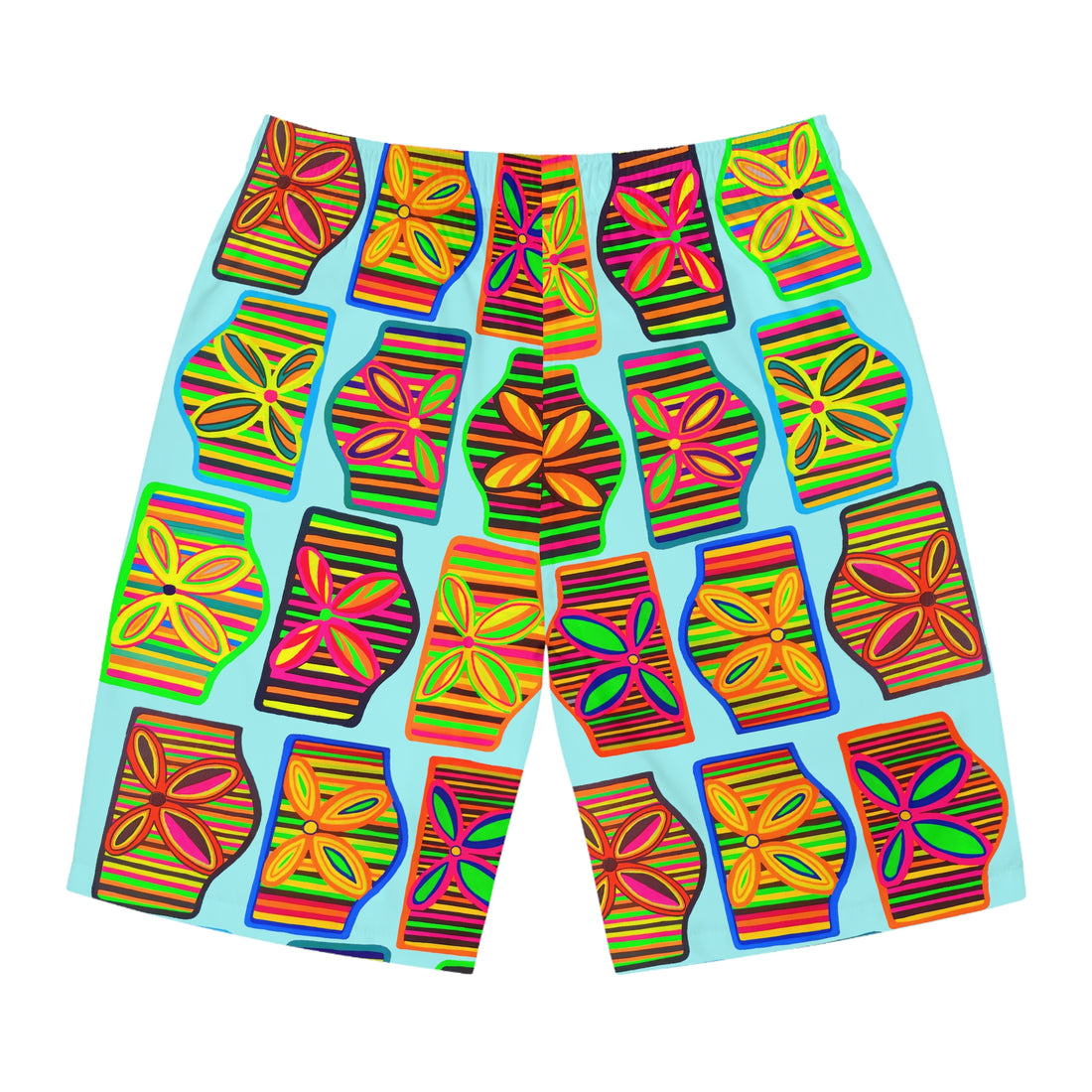 Icy Blue Deco Print Men's Board Shorts (AOP)