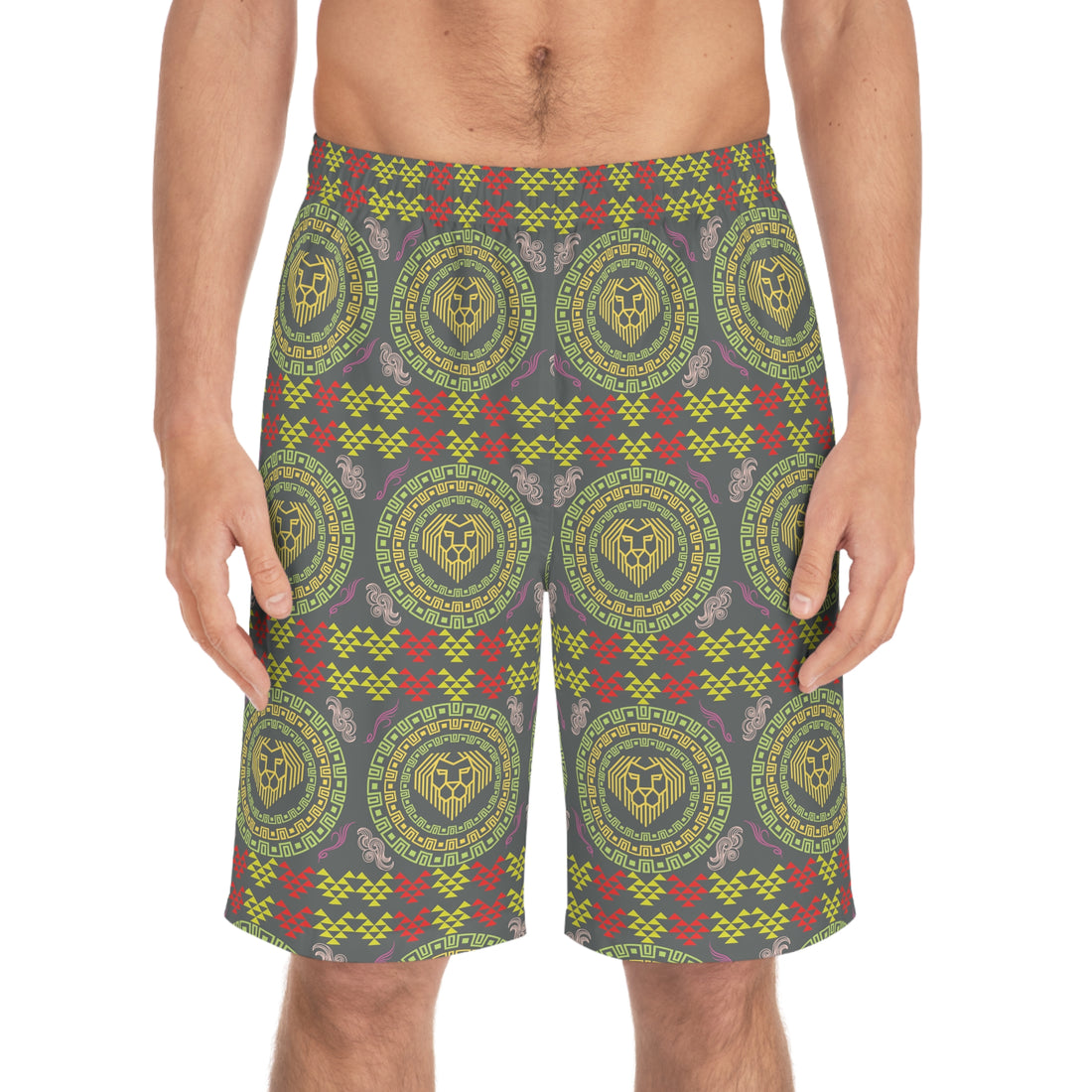 Ash Geo Lion Head Men's Board Shorts (AOP)