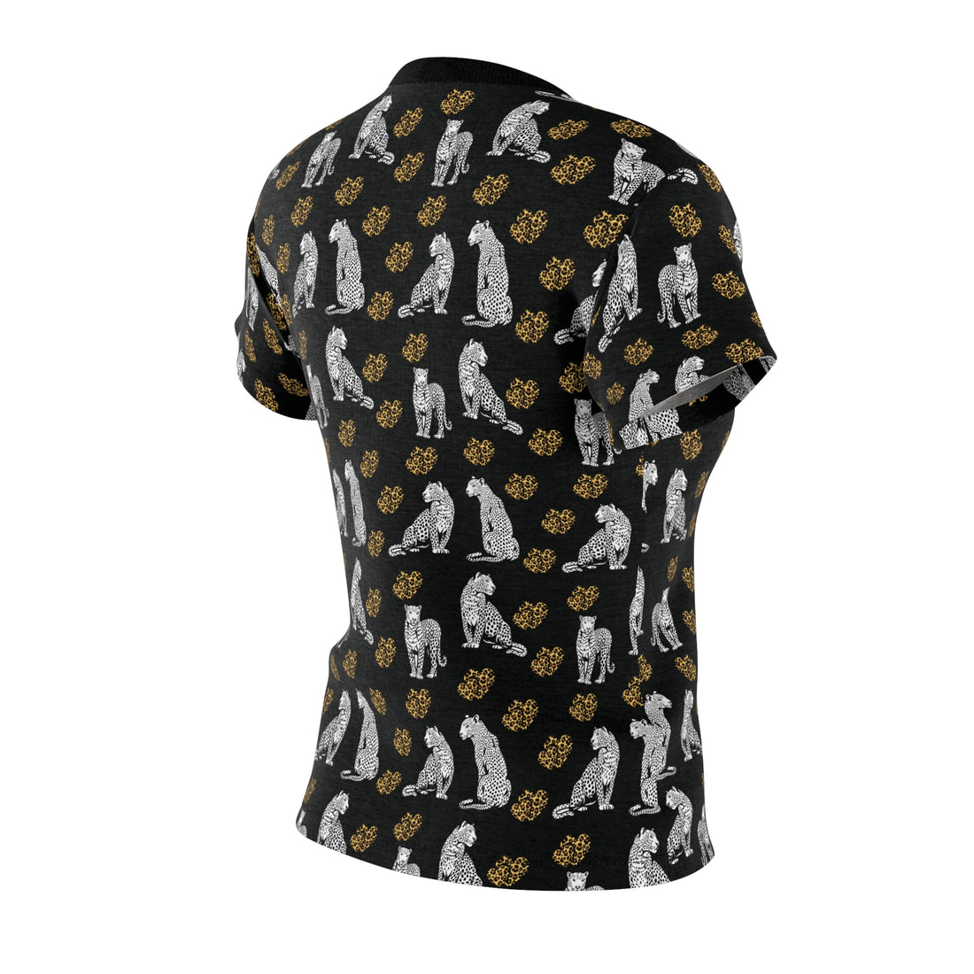 Black Cheetah Hearts AOP Women's Cap Sleeves T-shirt