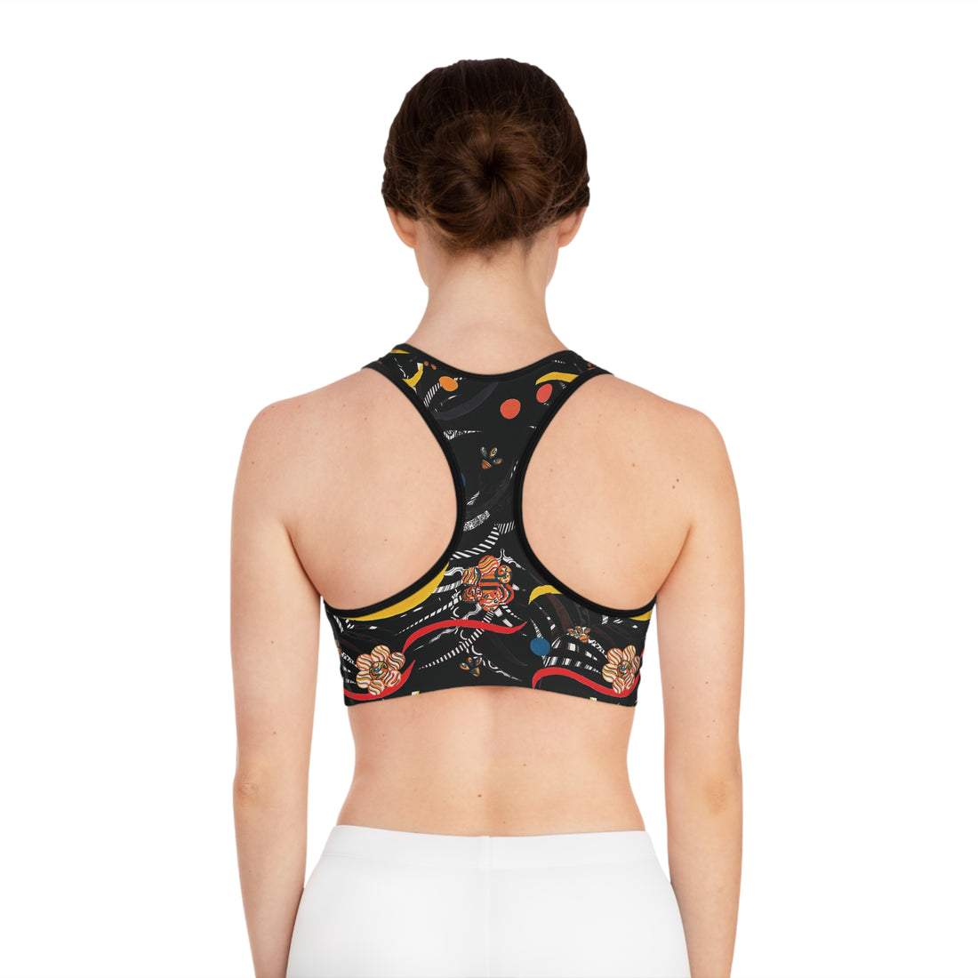 Black Wilderness Print Racer Back (AOP) Sports Bra