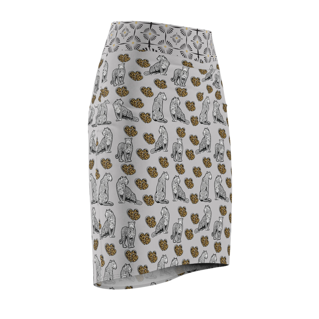 Slate Cheetah Hearts Pencil Skirt