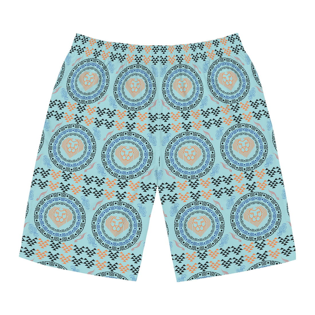 Icy Blue Geo Lion Head Men's Board Shorts (AOP)