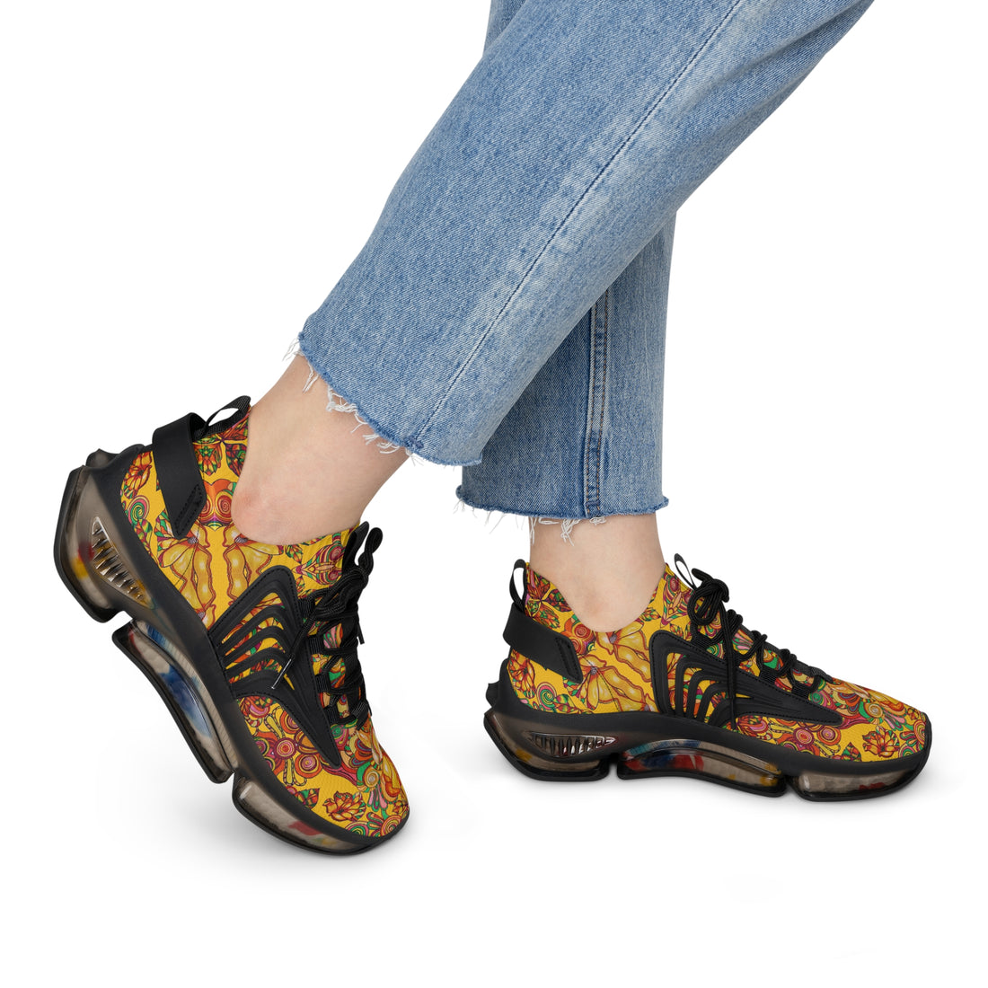 Yellow Artsy Floral OTT Women's Mesh Knit Sneakers