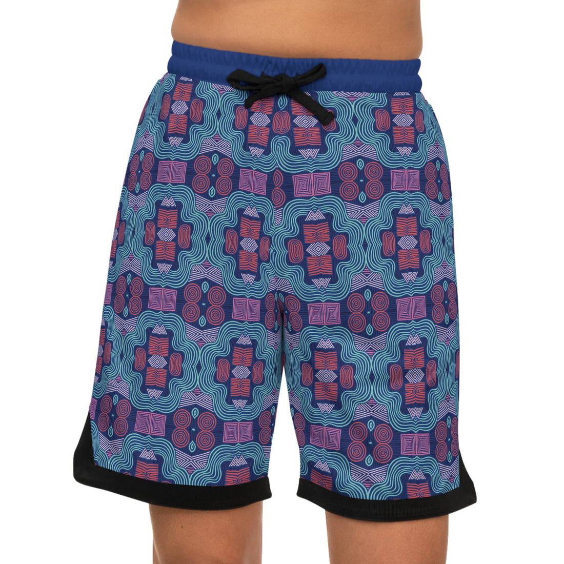 Blue Geometric Print Basketball Rib Shorts (AOP)